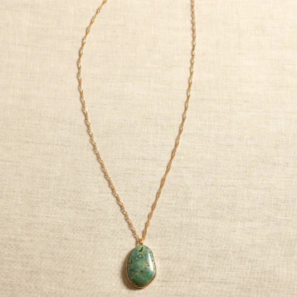 New! Banana Republic Light Green Moss Stone Pendant Necklace